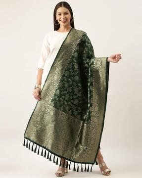 floral print dupatta with tassels