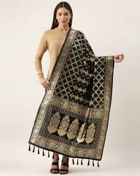 floral print dupatta with tassels