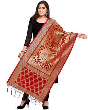 floral print dupatta with tassels