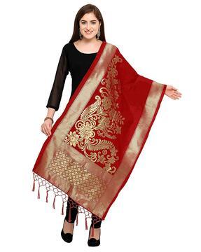 floral print dupatta with tassels