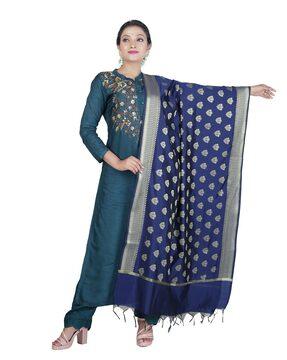 floral print dupatta with tassels