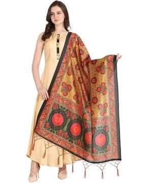 floral print dupatta with tassels