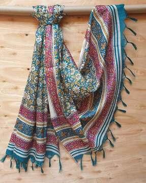 floral print dupatta with tassels