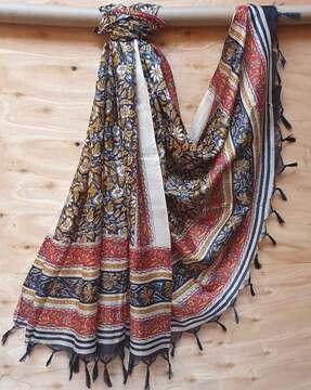 floral print dupatta with tassels