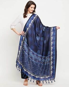 floral print dupatta with tassels