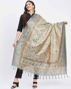 floral print dupatta with tassels