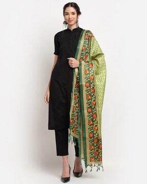 floral print dupatta with tassels