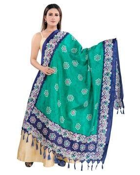 floral print dupatta with tassels