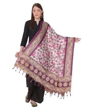 floral print dupatta with tassels