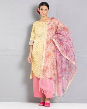 floral print dupatta with tassels