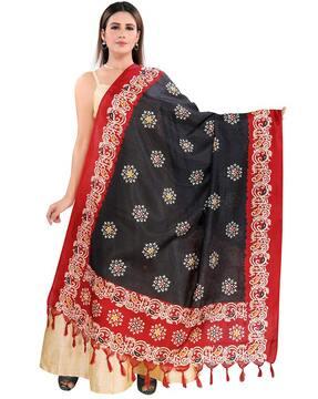 floral print dupatta with tassels