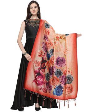 floral print dupatta with tassels