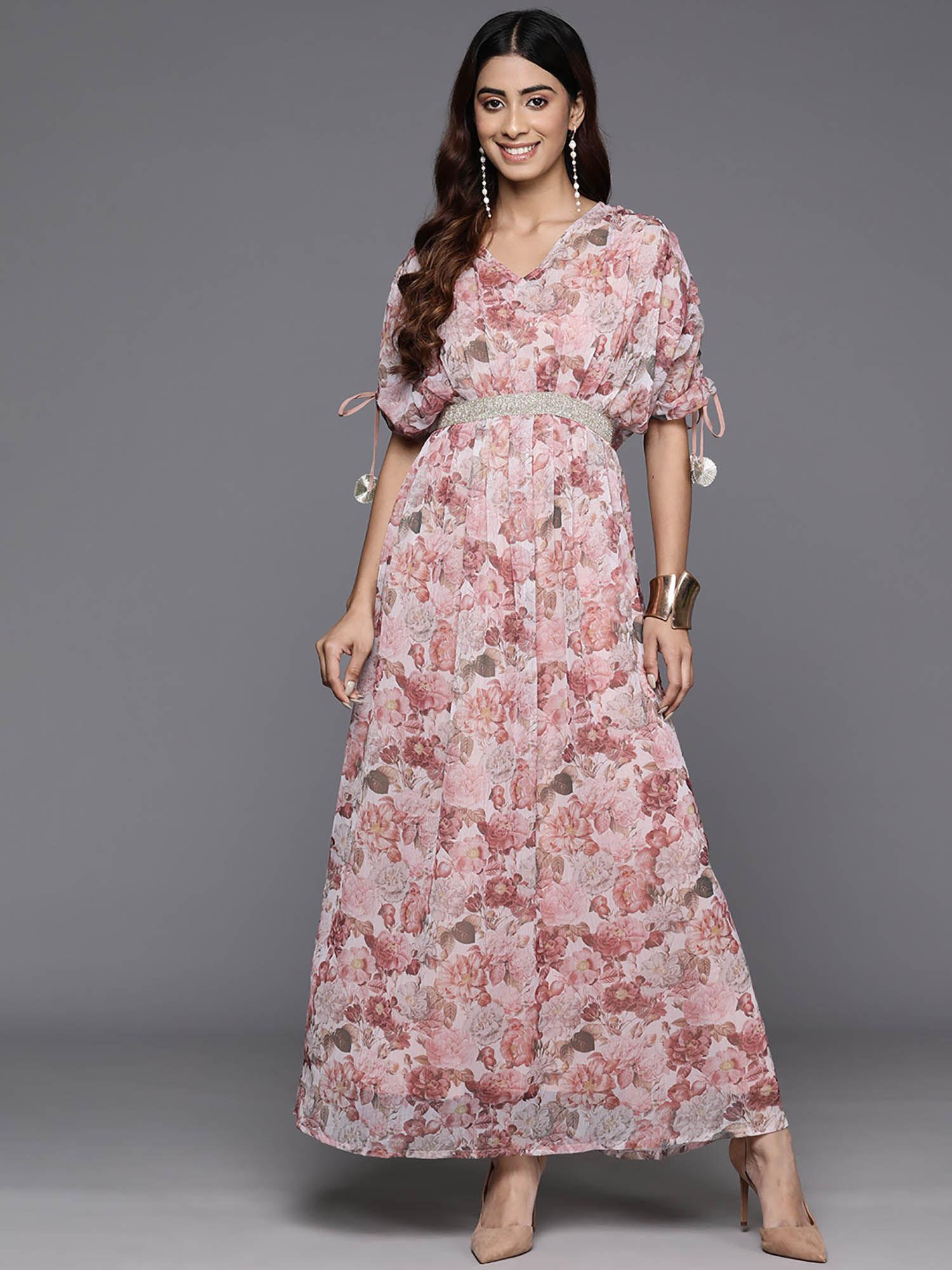 floral print embellished batwing sleeves maxi dress