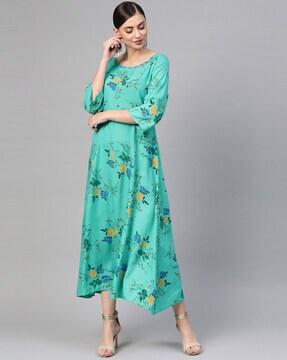 floral print extended sleeves gown dress