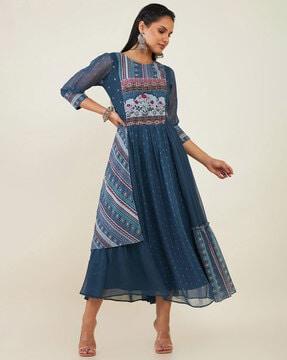 floral print fit & flare dress kurta