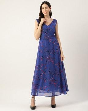 floral print fit & flare dress with back tie-up