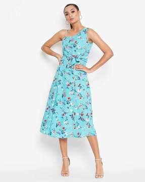 floral print fit & flare dress with belt