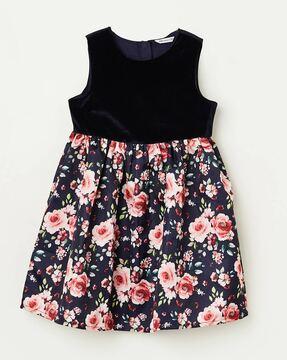 floral print fit & flare dress with bow accent