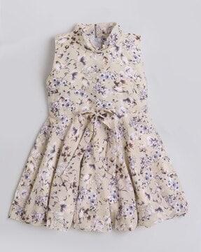 floral print fit & flare dress with bow