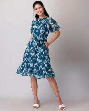 floral print fit & flare dress with insert pocket