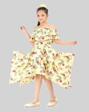 floral print fit & flare dress with off shoulder