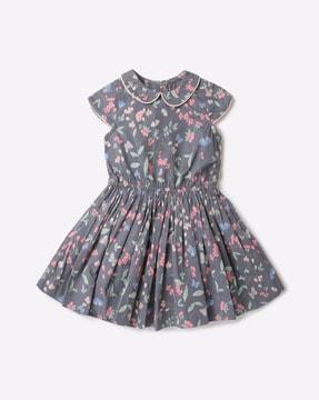 floral print fit & flare dress with peter pan collar