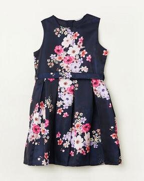floral print fit & flare dress with tie-up