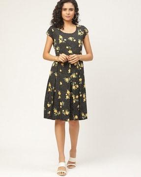 floral print fit & flare dress