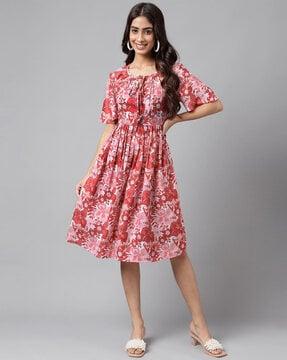 floral print fit & flare dress