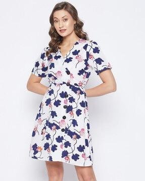 floral print fit & flared dress