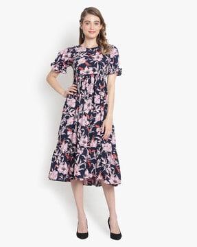 floral print fit & flared dress