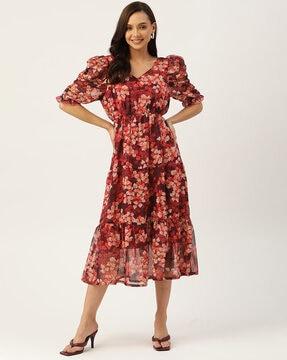 floral print fit and flare dress