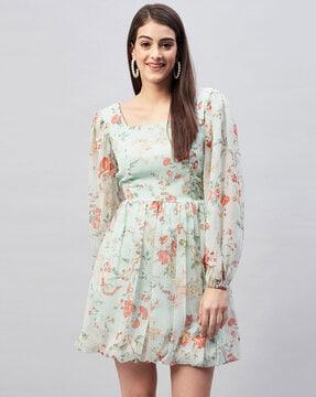 floral print fit and flare dress