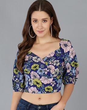 floral print fitted crop top