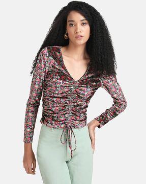 floral print fitted ruched top