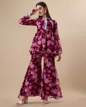 floral print flare kurta set