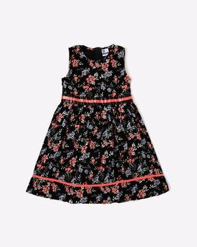 floral print flared dress with back tie-up