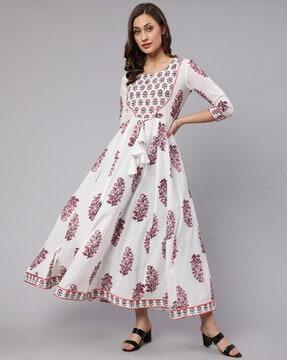 floral print flared floral print round-neck flared kurta