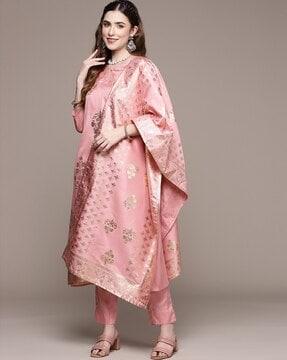 floral print flared kurta & bottomwear with dupatta set