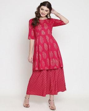 floral print flared kurta & palazzo set