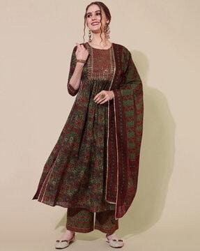 floral print flared kurta & palazzos with dupatta