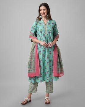 floral print flared kurta & pants set