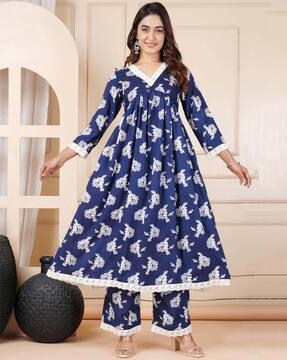 floral print flared kurta palazzo set