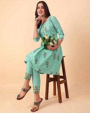 floral print flared kurta set