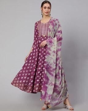 floral print flared kurta set