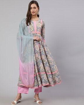 floral print flared kurta set