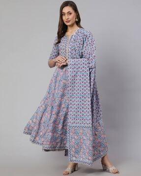 floral print flared kurta set