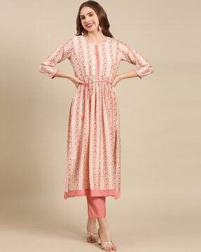 floral print flared kurta set