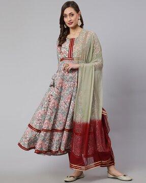 floral print flared kurta set