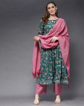 floral print flared kurta set